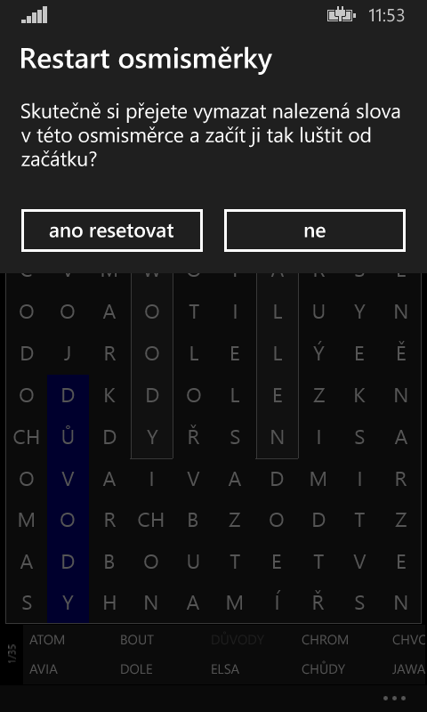 Standardní MessageDialog ve Windows Phone (vertikální)