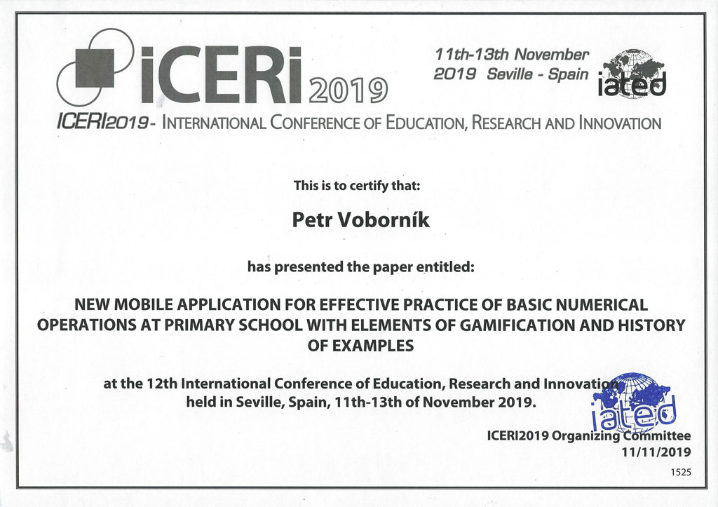 ICERI 2019 certificate